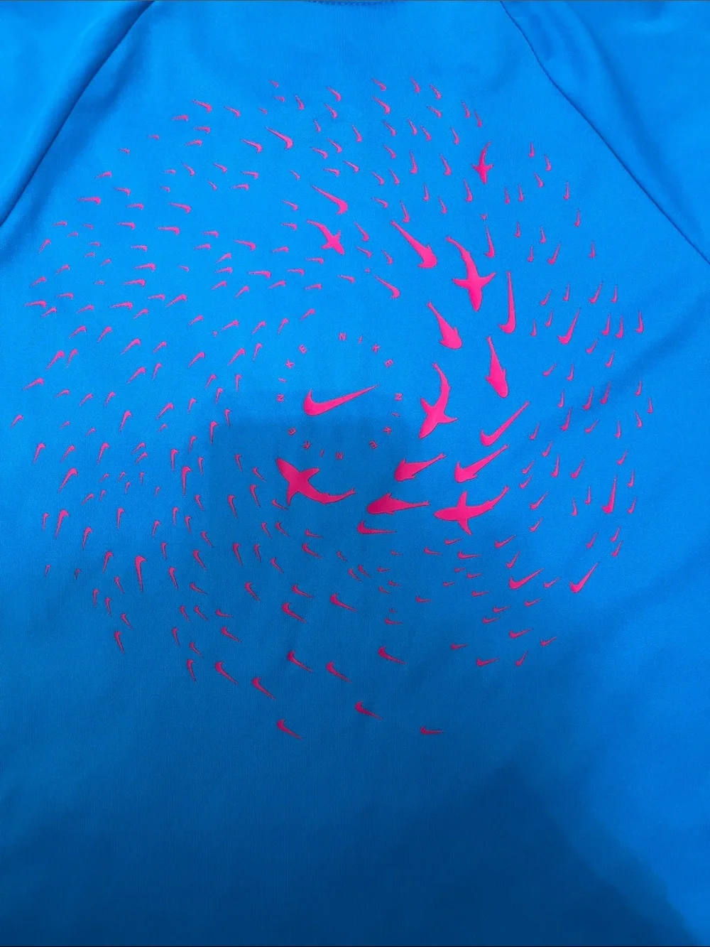 Nike Swim Blue Dri-FIT Tee with Orange & Pink Swoosh